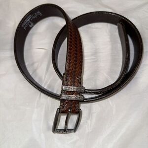 Leather‎ Island Belt 38 Bill Lavin Brown Mens Stripe 1" Silver Buckle Dress